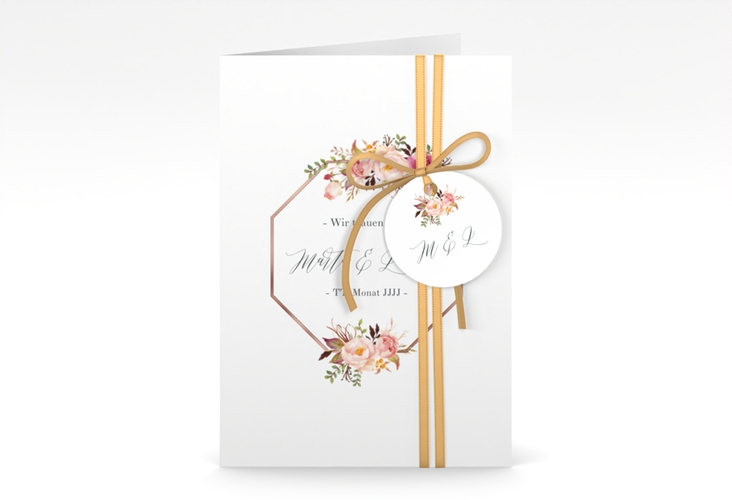 Einladungskarte Hochzeit Prachtvoll A6 Klappkarte hoch weiss rosegold