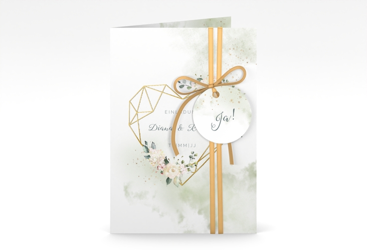 Einladungskarte Hochzeit Adore A6 Klappkarte hoch gruen gold