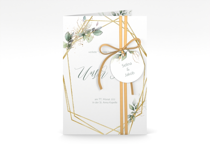 Hochzeitseinladung Greenish A6 Klappkarte hoch gruen gold