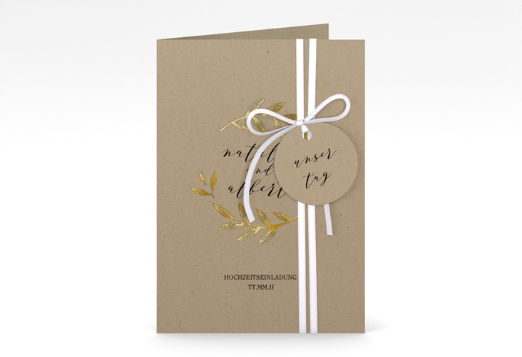 Einladungskarte Hochzeit Naturelove A6 Klappkarte hoch schwarz gold