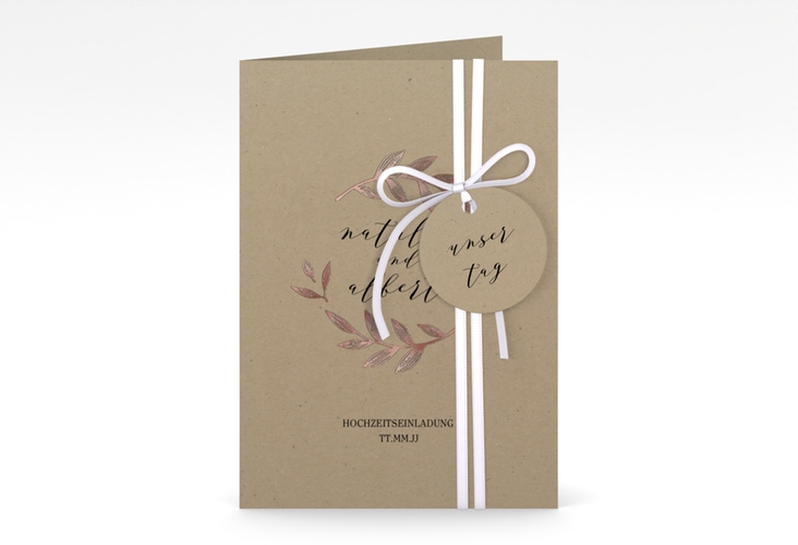Einladungskarte Hochzeit Naturelove A6 Klappkarte hoch schwarz rosegold