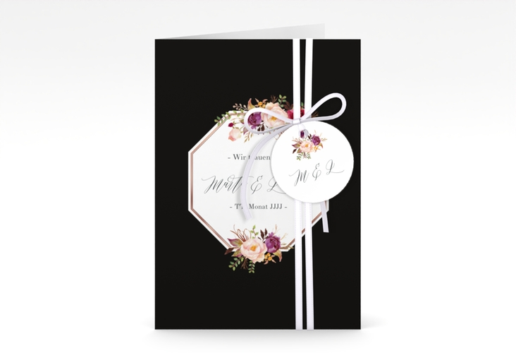 Einladungskarte Hochzeit Prachtvoll A6 Klappkarte hoch schwarz rosegold
