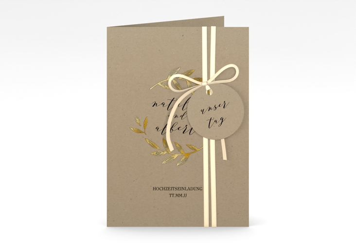Einladungskarte Hochzeit Naturelove A6 Klappkarte hoch schwarz gold