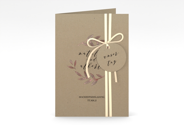 Einladungskarte Hochzeit Naturelove A6 Klappkarte hoch schwarz rosegold