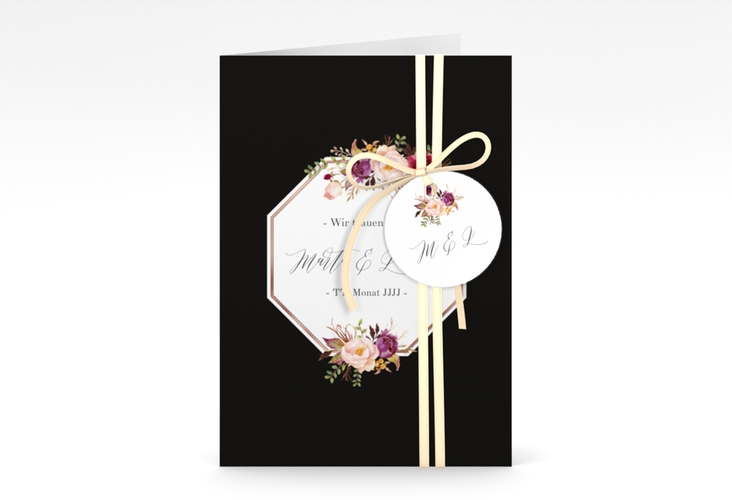 Einladungskarte Hochzeit Prachtvoll A6 Klappkarte hoch schwarz rosegold