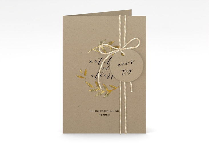 Einladungskarte Hochzeit Naturelove A6 Klappkarte hoch schwarz gold