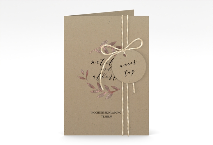 Einladungskarte Hochzeit Naturelove A6 Klappkarte hoch schwarz rosegold