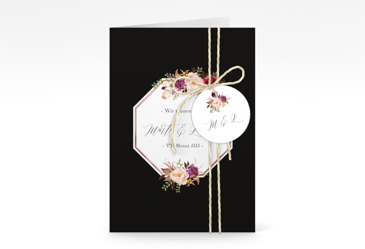 Einladungskarte Hochzeit Prachtvoll A6 Klappkarte hoch schwarz rosegold