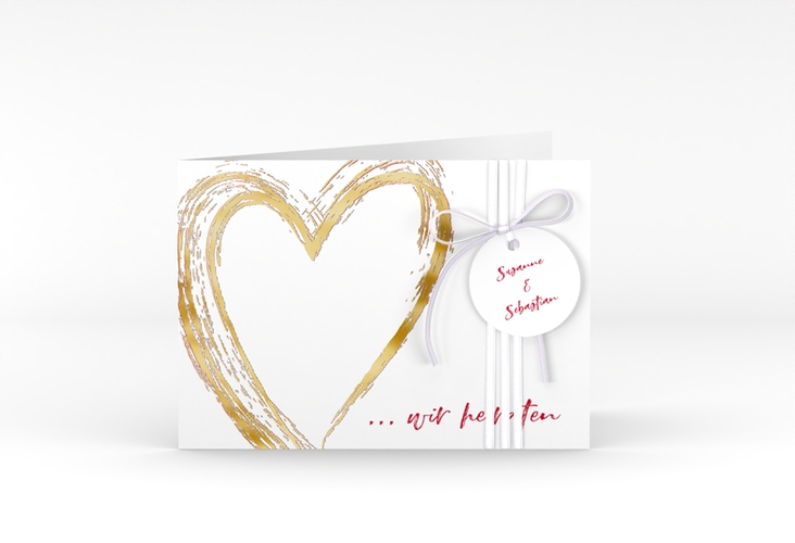 Hochzeitseinladung Liebe A6 Klappkarte quer rot gold