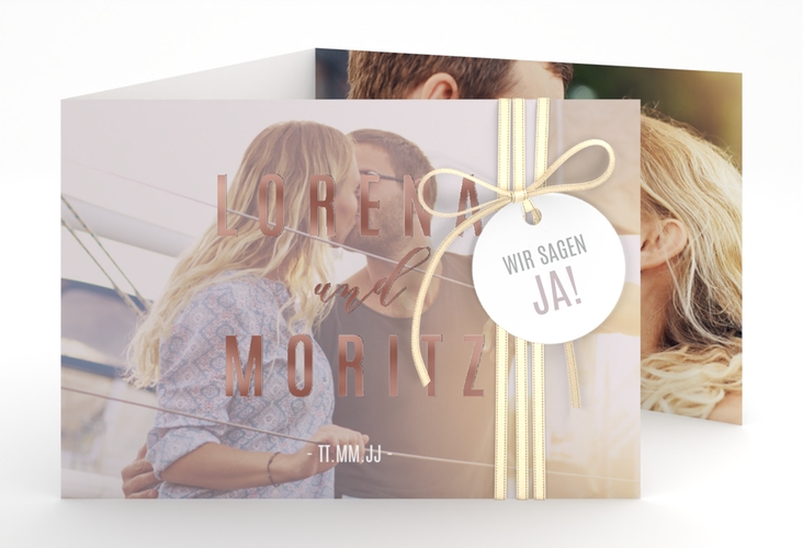 Hochzeitseinladung Memory A6 Doppel-Klappkarte grau rosegold