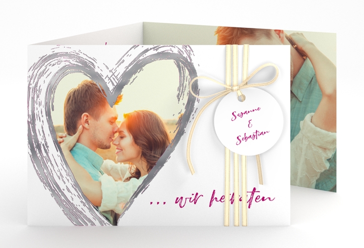 Hochzeitseinladung Liebe A6 Doppel-Klappkarte pink silber
