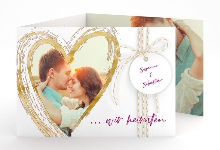 Hochzeitseinladung Liebe A6 Doppel-Klappkarte pink gold