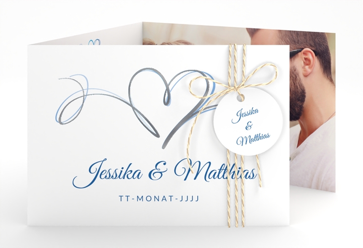 Hochzeitseinladung Envie A6 Doppel-Klappkarte blau silber