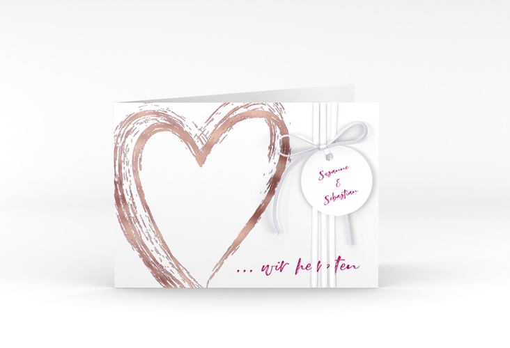 Hochzeitseinladung Liebe A6 Klappkarte quer pink rosegold