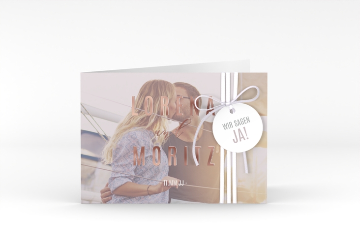Hochzeitseinladung Memory A6 Klappkarte quer grau rosegold