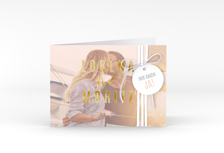 Hochzeitseinladung Memory A6 Klappkarte quer rosa gold