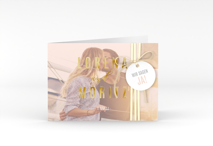Hochzeitseinladung Memory A6 Klappkarte quer rosa gold