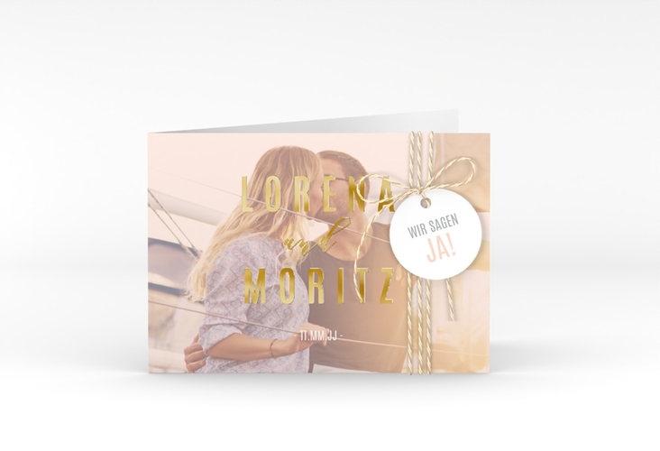 Hochzeitseinladung Memory A6 Klappkarte quer rosa gold
