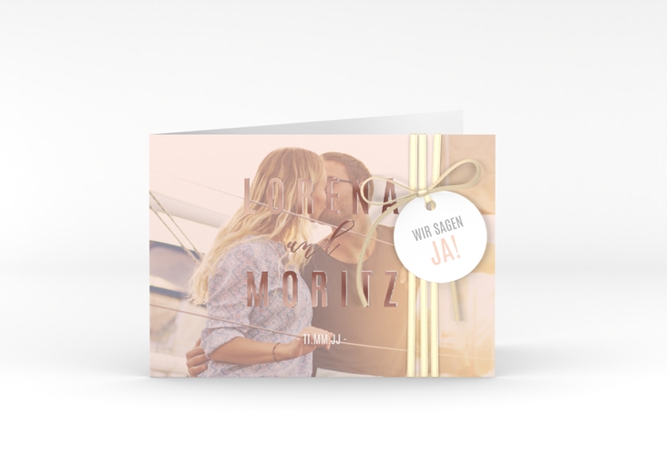 Hochzeitseinladung Memory A6 Klappkarte quer rosa rosegold