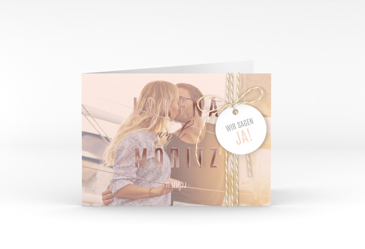 Hochzeitseinladung Memory A6 Klappkarte quer rosa rosegold