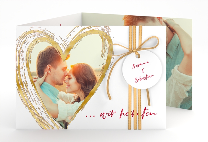 Hochzeitseinladung Liebe A6 Doppel-Klappkarte rot gold