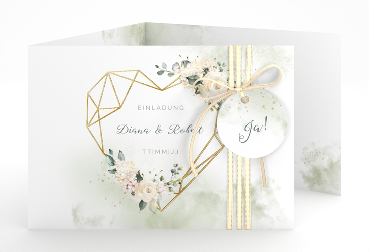 Hochzeitseinladung Adore A6 Doppel-Klappkarte gruen gold