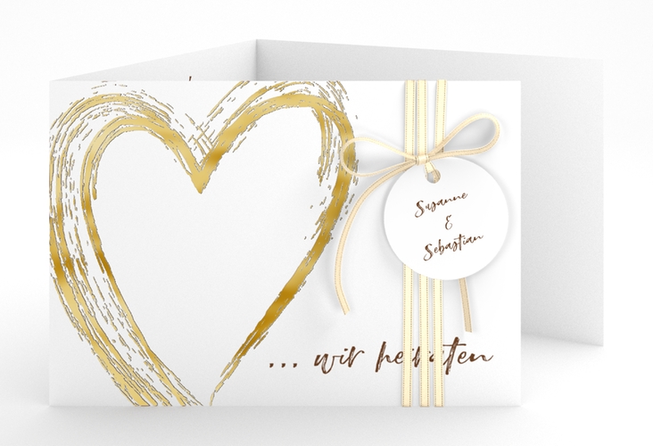 Hochzeitseinladung Liebe A6 Doppel-Klappkarte braun gold