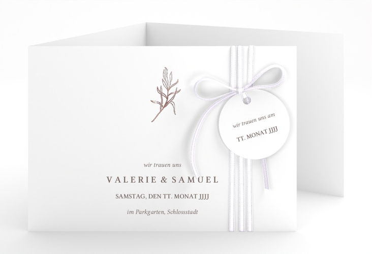 Hochzeitseinladung Ivy A6 Doppel-Klappkarte weiss rosegold minimalistisch mit kleiner botanischer Illustration