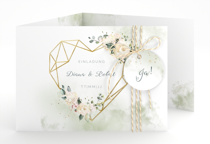 Hochzeitseinladung Adore A6 Doppel-Klappkarte gruen gold