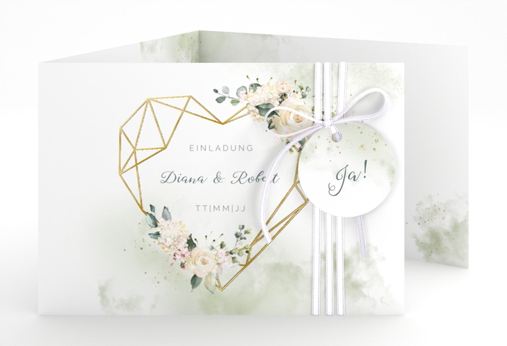 Hochzeitseinladung Adore A6 Doppel-Klappkarte gruen gold