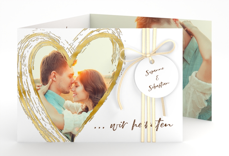 Hochzeitseinladung Liebe A6 Doppel-Klappkarte braun gold