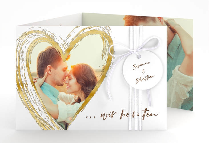 Hochzeitseinladung Liebe A6 Doppel-Klappkarte braun gold