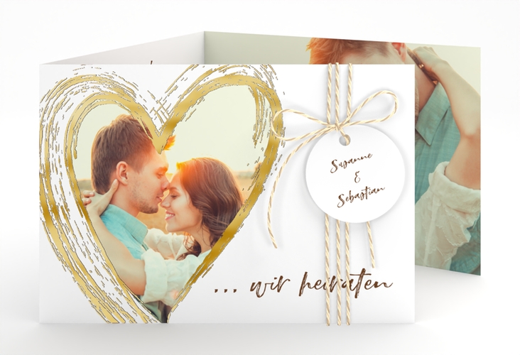 Hochzeitseinladung Liebe A6 Doppel-Klappkarte braun gold