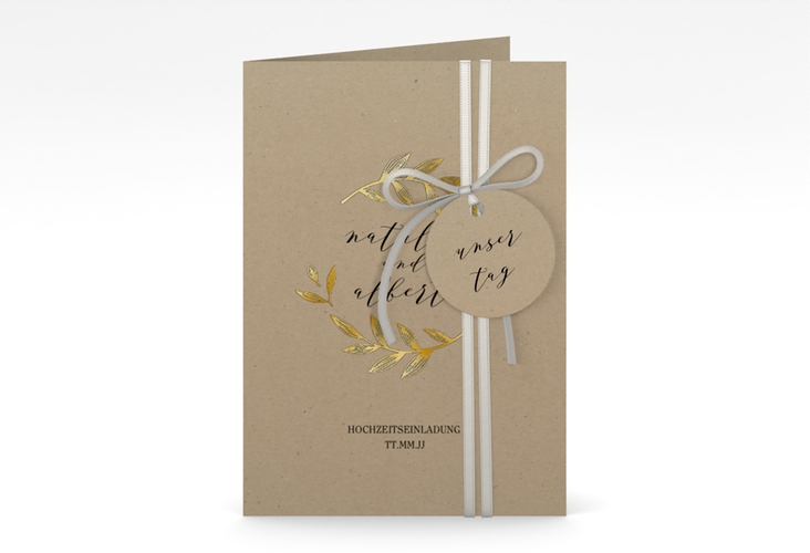 Einladungskarte Hochzeit Naturelove A6 Klappkarte hoch schwarz gold
