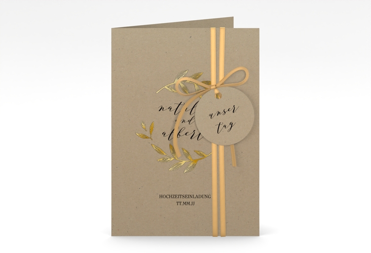 Einladungskarte Hochzeit Naturelove A6 Klappkarte hoch schwarz gold