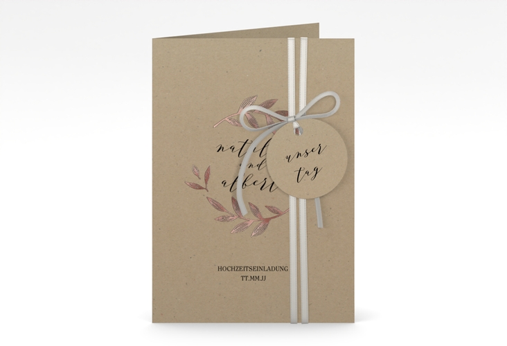 Einladungskarte Hochzeit Naturelove A6 Klappkarte hoch schwarz rosegold