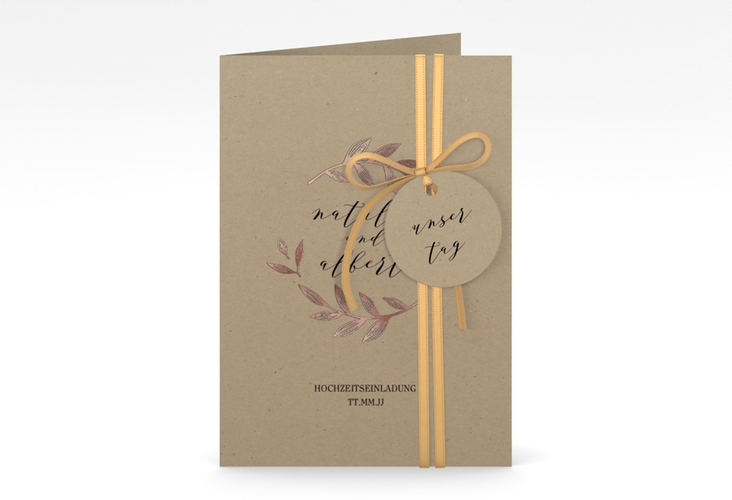 Einladungskarte Hochzeit Naturelove A6 Klappkarte hoch schwarz rosegold
