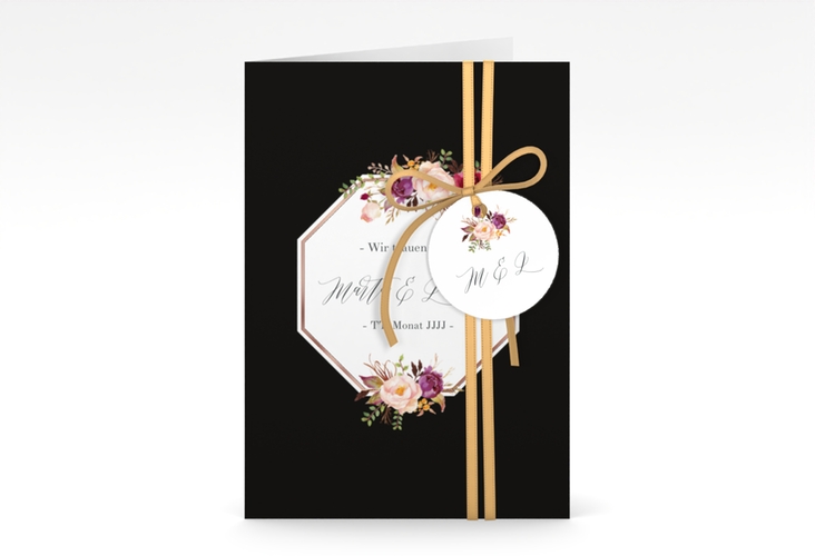Einladungskarte Hochzeit Prachtvoll A6 Klappkarte hoch schwarz rosegold