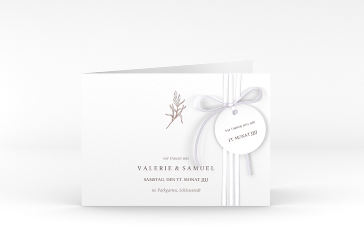 Hochzeitseinladung Ivy A6 Klappkarte quer weiss rosegold minimalistisch mit kleiner botanischer Illustration