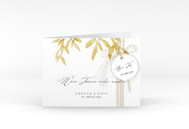 Hochzeitseinladung Demure A6 Klappkarte quer weiss gold