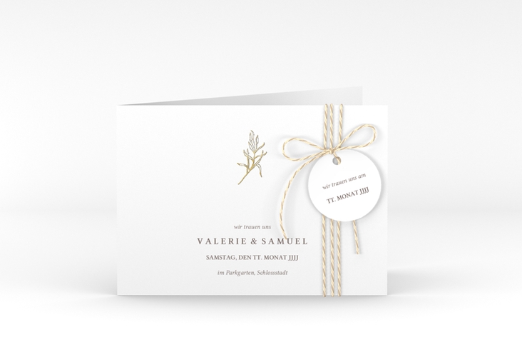 Hochzeitseinladung Ivy A6 Klappkarte quer weiss gold minimalistisch mit kleiner botanischer Illustration