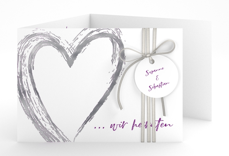 Hochzeitseinladung Liebe A6 Doppel-Klappkarte lila silber