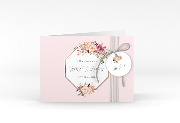 Hochzeitseinladung Prachtvoll A6 Klappkarte quer rosa rosegold