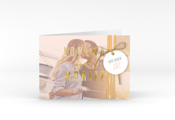 Hochzeitseinladung Memory A6 Klappkarte quer rosa gold
