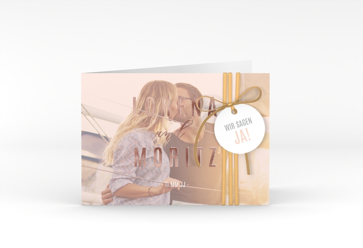 Hochzeitseinladung Memory A6 Klappkarte quer rosa rosegold