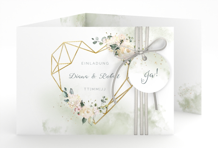 Hochzeitseinladung Adore A6 Doppel-Klappkarte gruen gold