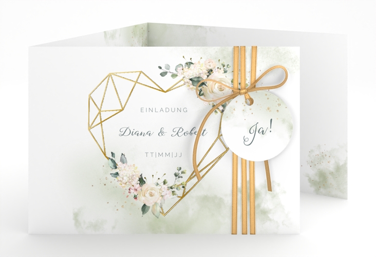 Hochzeitseinladung Adore A6 Doppel-Klappkarte gruen gold