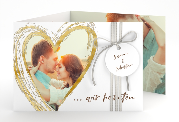 Hochzeitseinladung Liebe A6 Doppel-Klappkarte braun gold