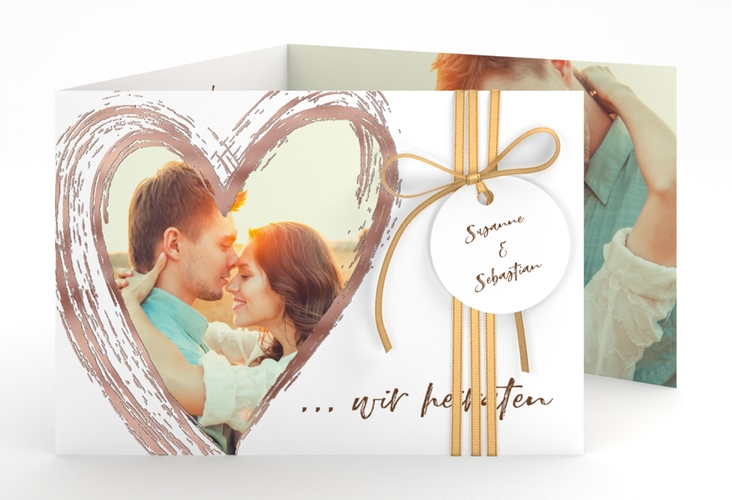 Hochzeitseinladung Liebe A6 Doppel-Klappkarte braun rosegold