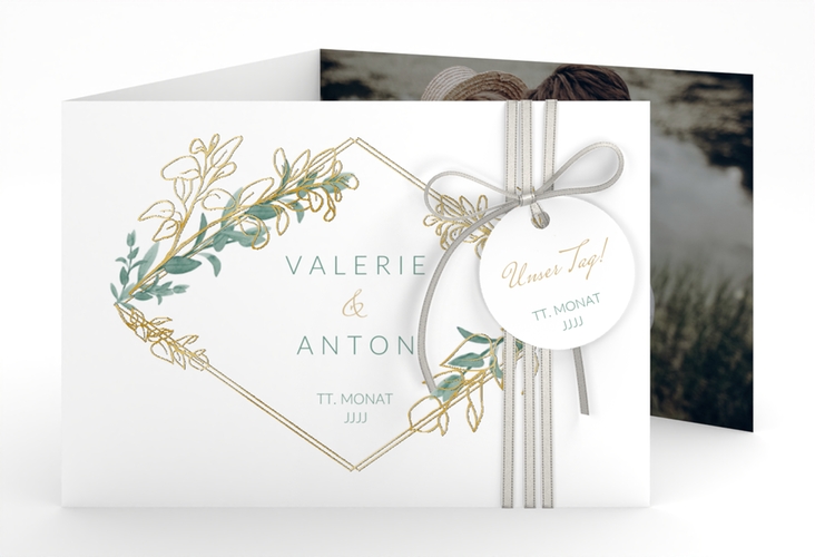 Hochzeitseinladung Verde A6 Doppel-Klappkarte weiss gold